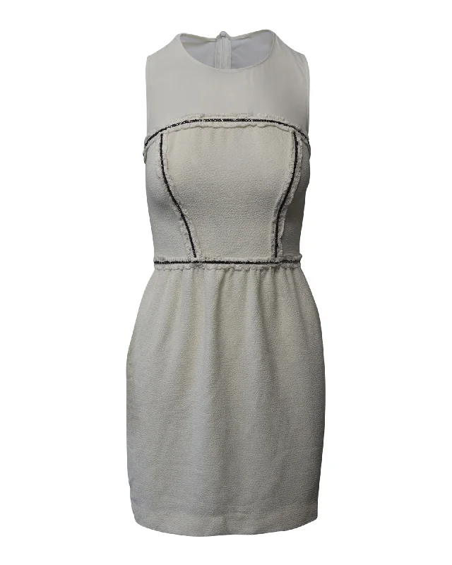 Clearance Sale Sandro Paris Mesh Paneled Sheath Dress in Cream Polyester