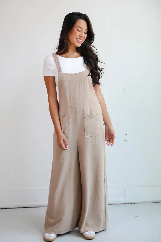 Savings Spectacular FINAL SALE - Charm And Poise Taupe Linen Jumpsuit