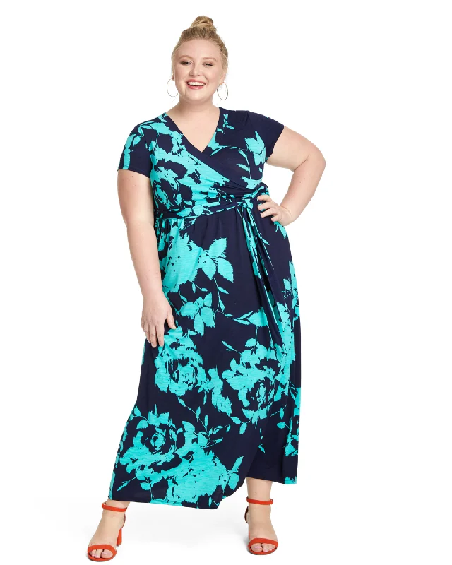 Limited Edition Miami Faux Wrap Maxi Dress | Navy / Teal