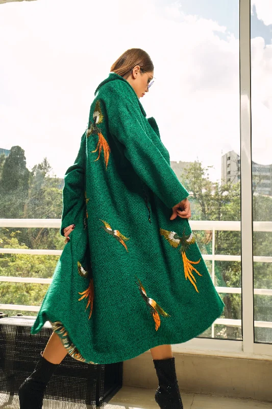 Special Savings GREEN BIRDS OVERSIZED COAT REV224