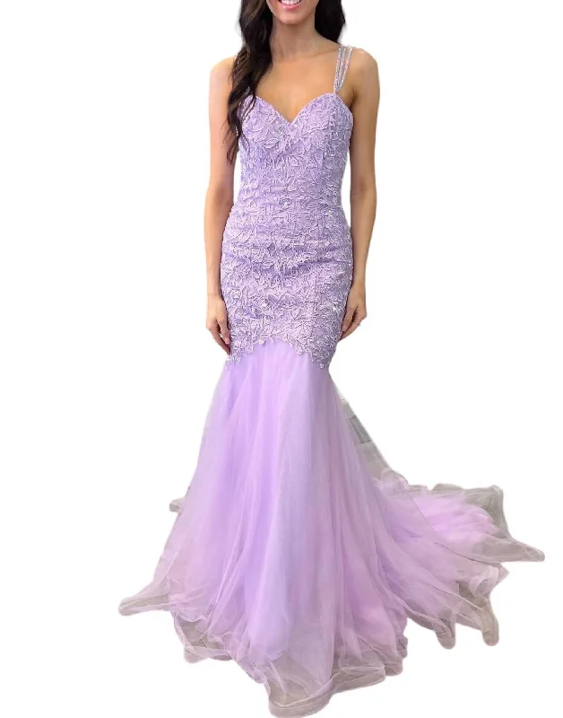 Must-Have Deals Cold Shoulder Double Straps Prom Dress In Purple