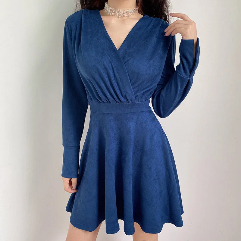 Limited Time Discount Velveteen Empire Waist Skater Dress
