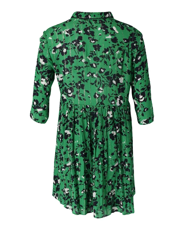 Great Bargains Ba&Sh Floral Button-Front Gathered Skirt Mini Dress in Green Viscose Great Bargains Ba&Sh Floral Button-Front Gathered Skirt Mini Dress in Green Viscose