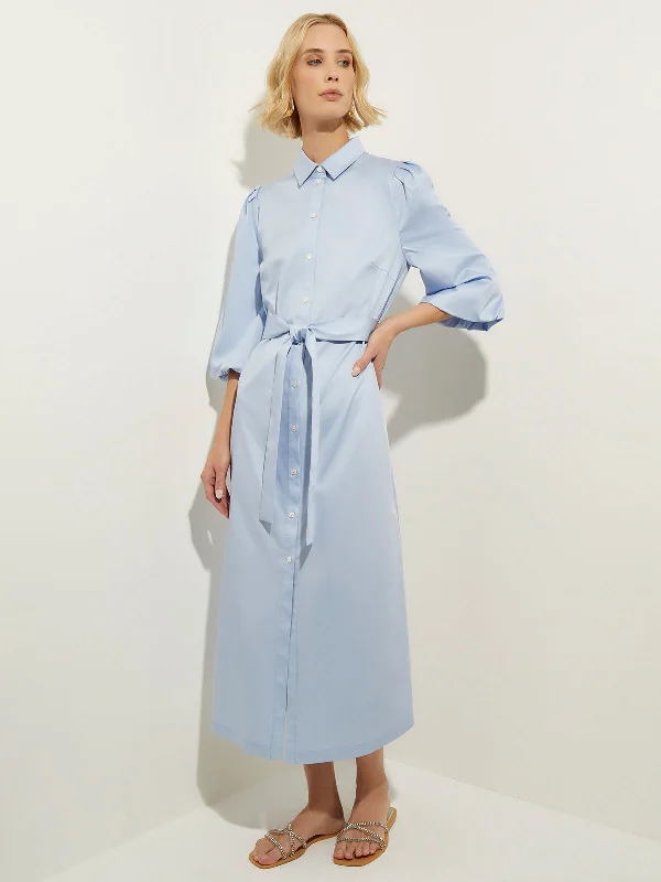 New Markdowns Puff Sleeve Cotton Midi Shirtdress