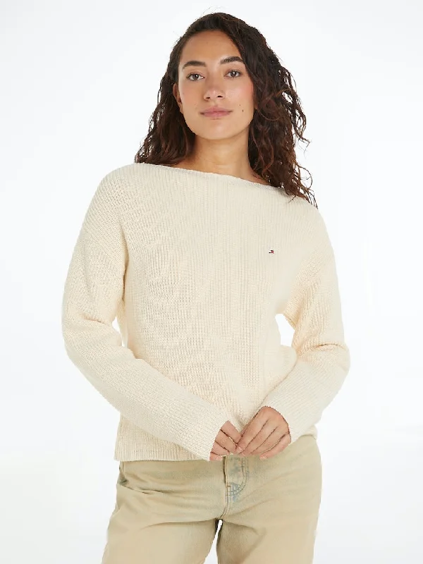 Final Markdown Ribbed Boat Neck Relaxed Jumper