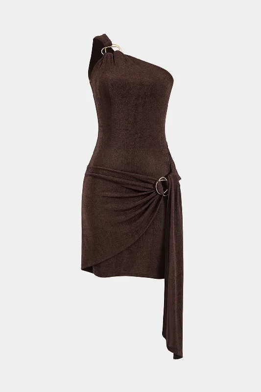 Instant Discount Ruched One Shoulder Sleeveless Mini Dress