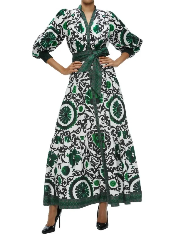 Deep Discounts Cora Volume Tiered Shirt Dress In Monarch Light Emerald Medium