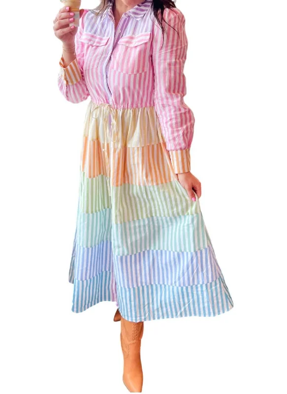 Savings Alert Moxie Stripe Dress In Multicolor
