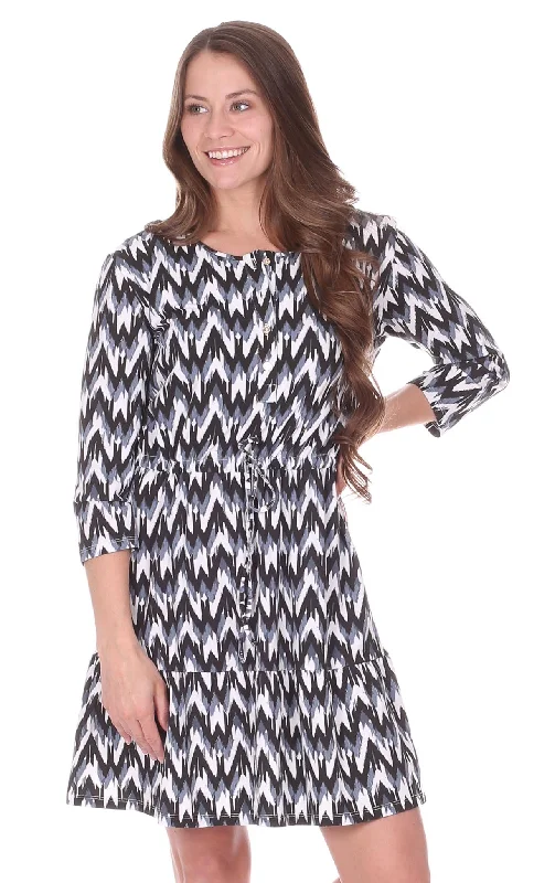 Midnight Sale Stevie Dress in Black & White Ikat