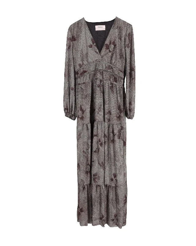 Anniversary Sale Ba&sh Metallic Floral Print Maxi Dress in Silver Polyester