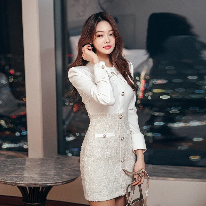 New Markdowns Elegant Long Sleeve Bodycon Patchwork Pocket Shirt Dress