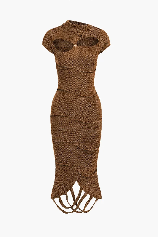 Act Now Fringe Hem Cut Out Knitted Midi Dress