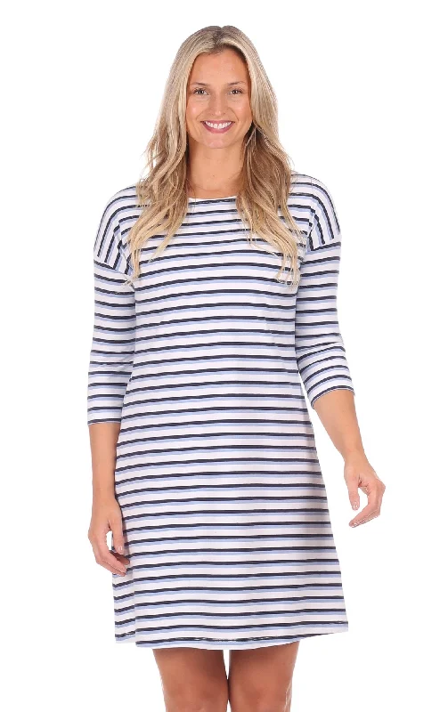 TIME-Limited Offer Erin Dress in Navy, White & Hydrangea Stripe