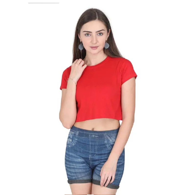 Deal Mania Plain Red Crop Top for Women