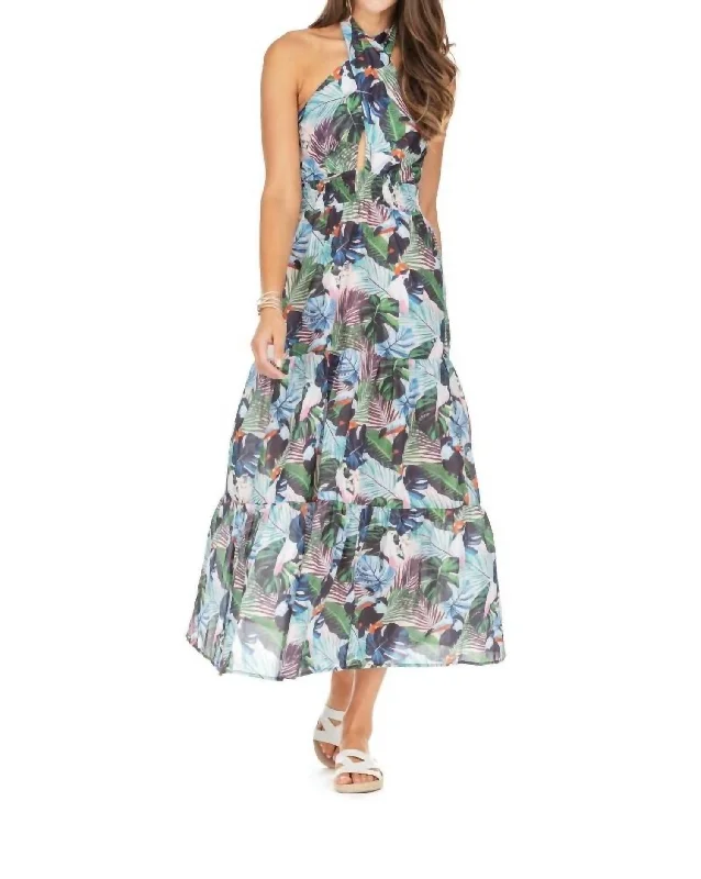 Blowout Deals Halter Maxi Dress In Toucan Jungle