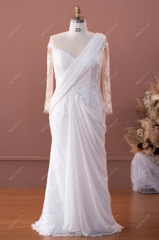 Deal Alert Plus Size Lace Wedding Dress with Detachable Sari & Cape