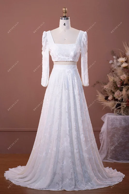 Closeout Chic Velvet Long Sleeve Two-piece Wedding Dress
