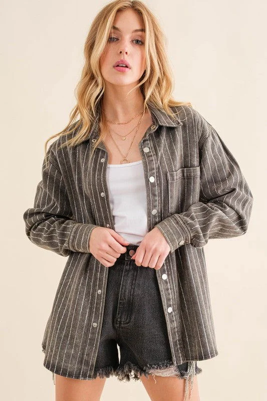 Today Only Sparkle Stone Stripe Denim Jacket