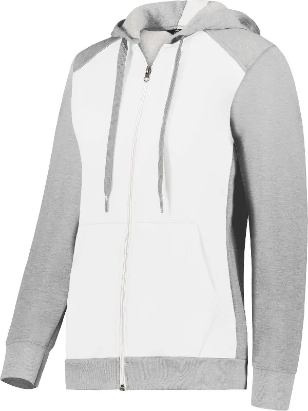 One-DAY Sale Augusta 6901 Ladies Three-Season Fleece Full Zip Hoodie - White Gray Heather