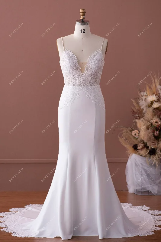 Early Access Beaded Straps Scalloped Plunging Neck Crepe Wedding Dress