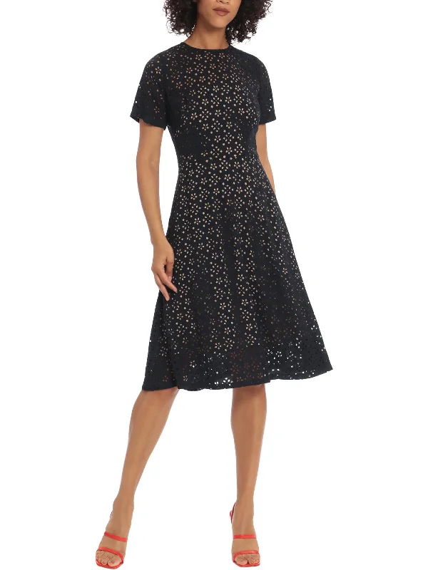 Super Bargain Womens Floral Laser Cut Midi Dress