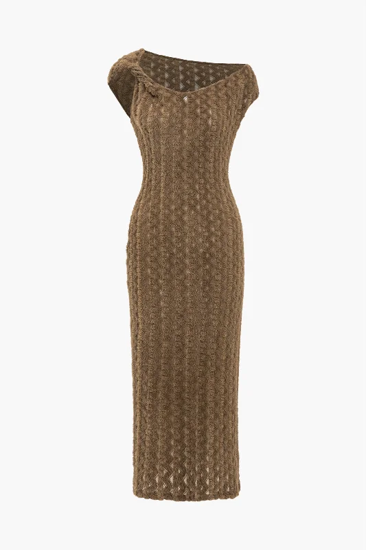 Big Discounts Solid Textured Asymmetrical Twist Knot Midi Dress