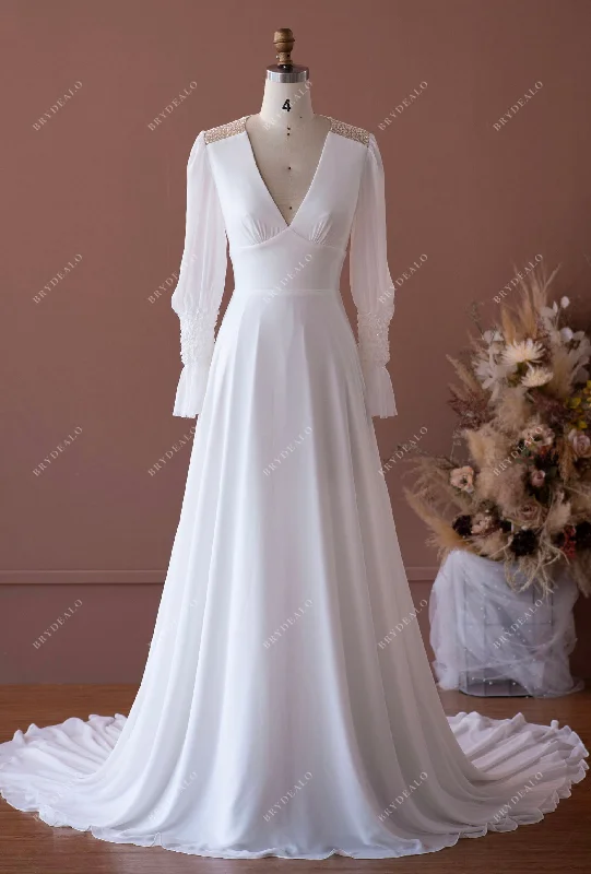 Special Offer Elegant Designer Bubble Sleeve A-line Chiffon Wedding Dress