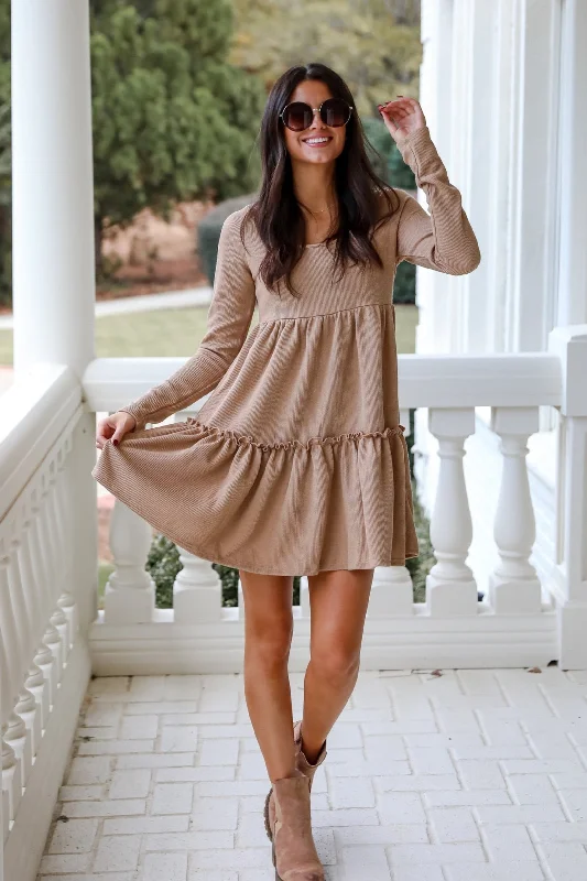 Sale Event FINAL SALE - Adorable Promise Taupe Knit Babydoll Mini Dress