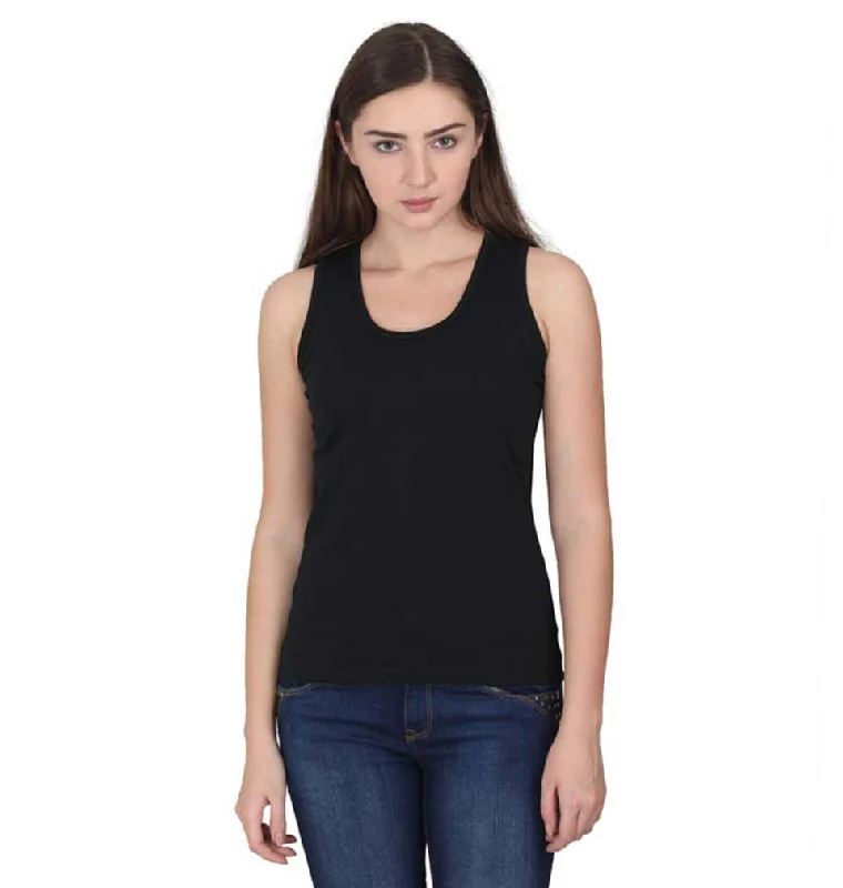 Discount Days Plain Black Tank Top for Women