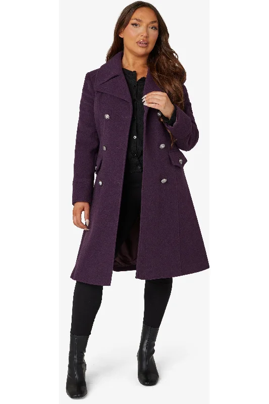 Reduced Prices De La Creme Fashions Katrina Purple Wool Blend Military Midi Coat