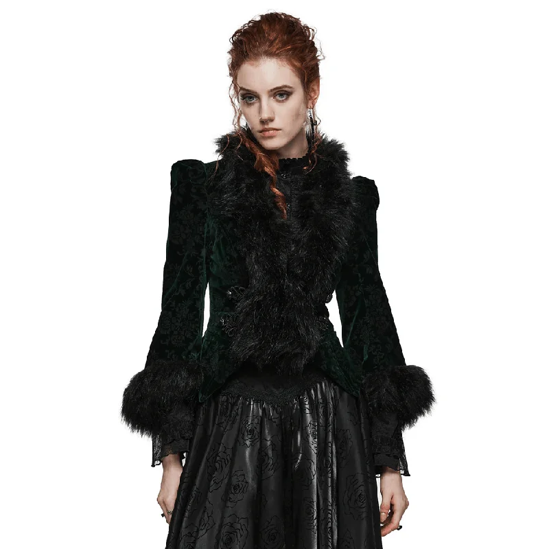 Discount Days Embossed Velvet Goth Short Jacket with Wool Trim