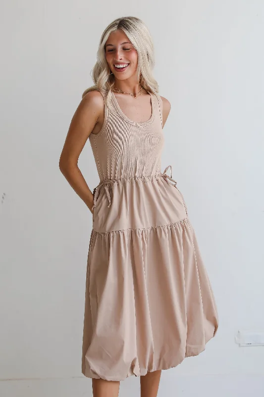 Today's Special FINAL SALE - Darling Sophistication Taupe Contrast Midi Dress