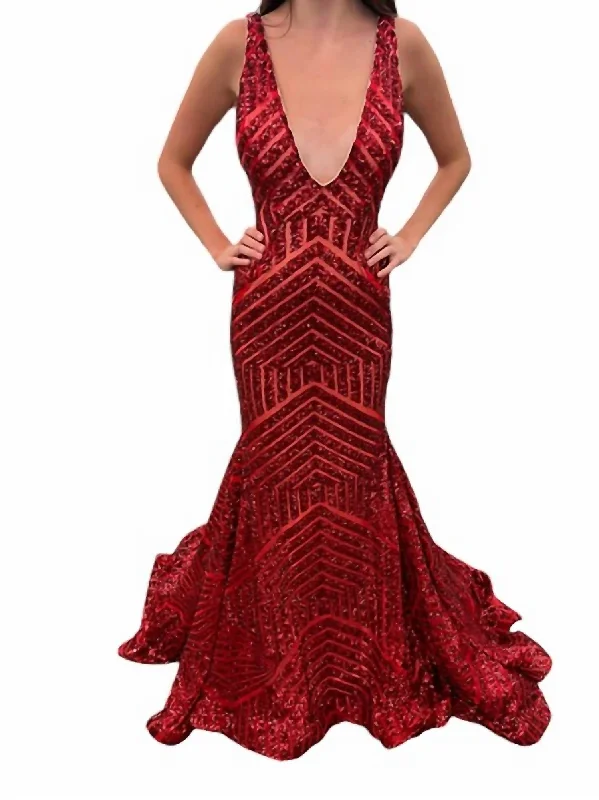 Limited Quantity Sequin Embellished V-Neck Dress In Red