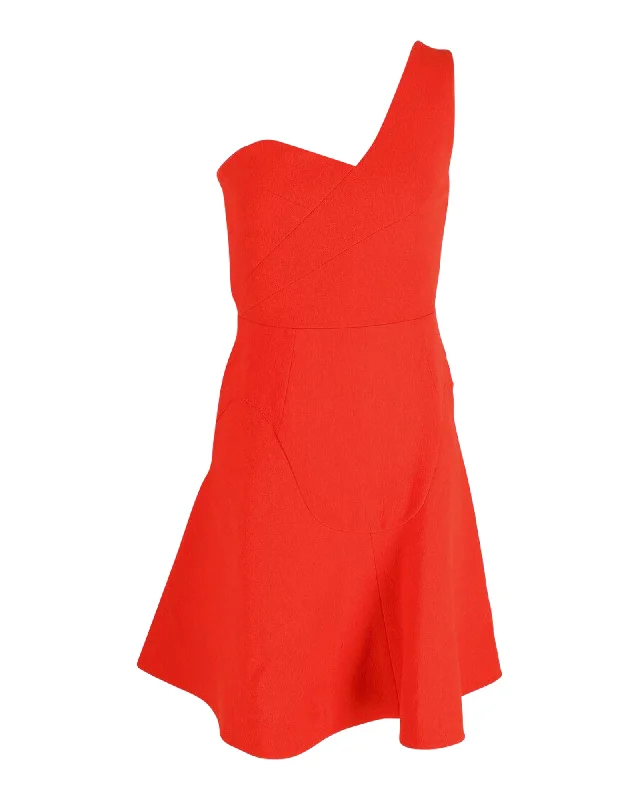 Year-End Clearance Roland Mouret One-strap Flared Mini Dress in Orange Wool