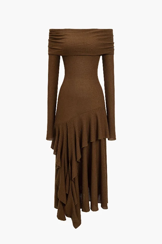 Buy Now Solid Asymmetrical Off Shoulder Maxi Dress