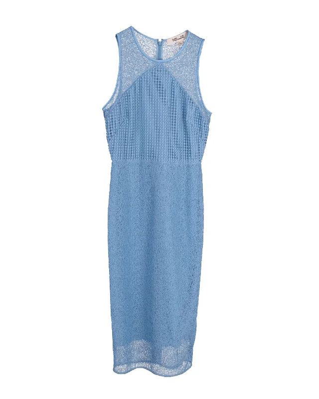 Loyalty Reward Diane Von Furstenberg Lace Sheath Dress in Sky Blue Polyester