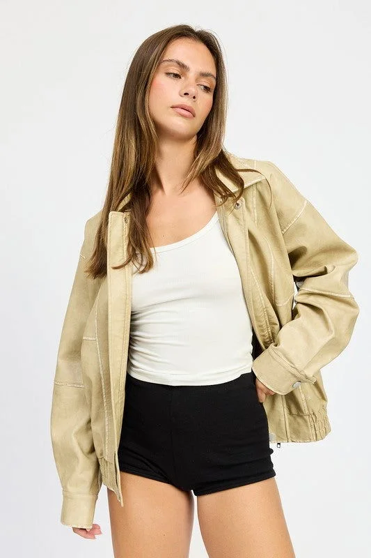 Price Rollback Emory Park Vintage Pu Oversized Bomber Jacket