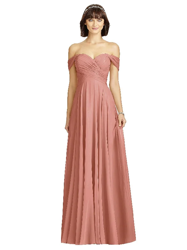 Seasonal Clearance Off-the-Shoulder Draped Chiffon Maxi Dress