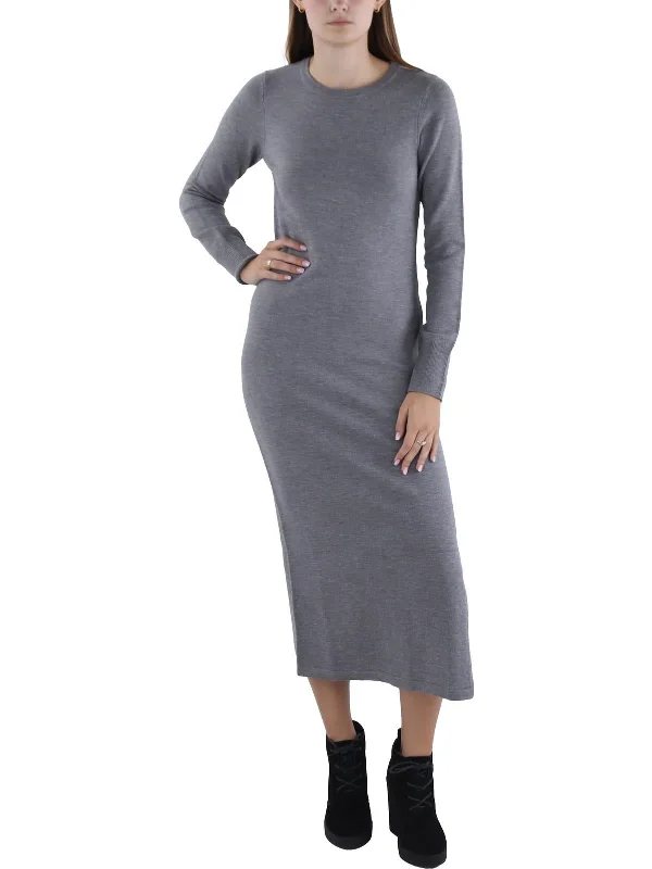 Amazing Deals Womens Ribbed Trim Mid Calf Sweaterdress