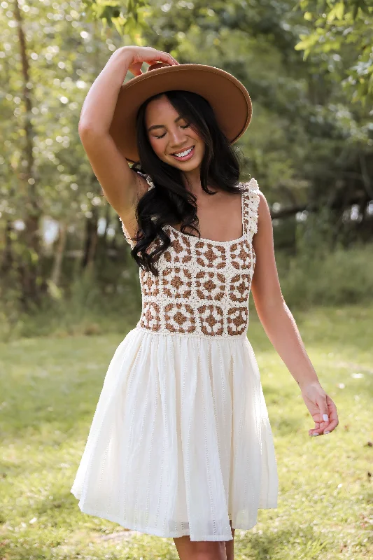 Stock Clearance FINAL SALE - Composed Delight Cream Crochet Knit Mini Dress