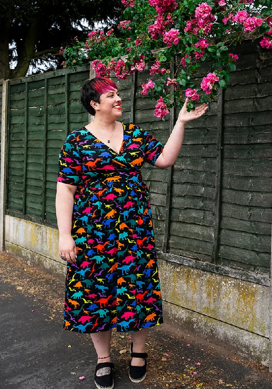 Midnight Madness Adelphi Multicoloured Dinosaur Print Cotton Midi Dress