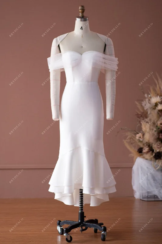 Don't Miss Off-shoulder Crepe Fishtail Bridal Gown with Detachable Bow