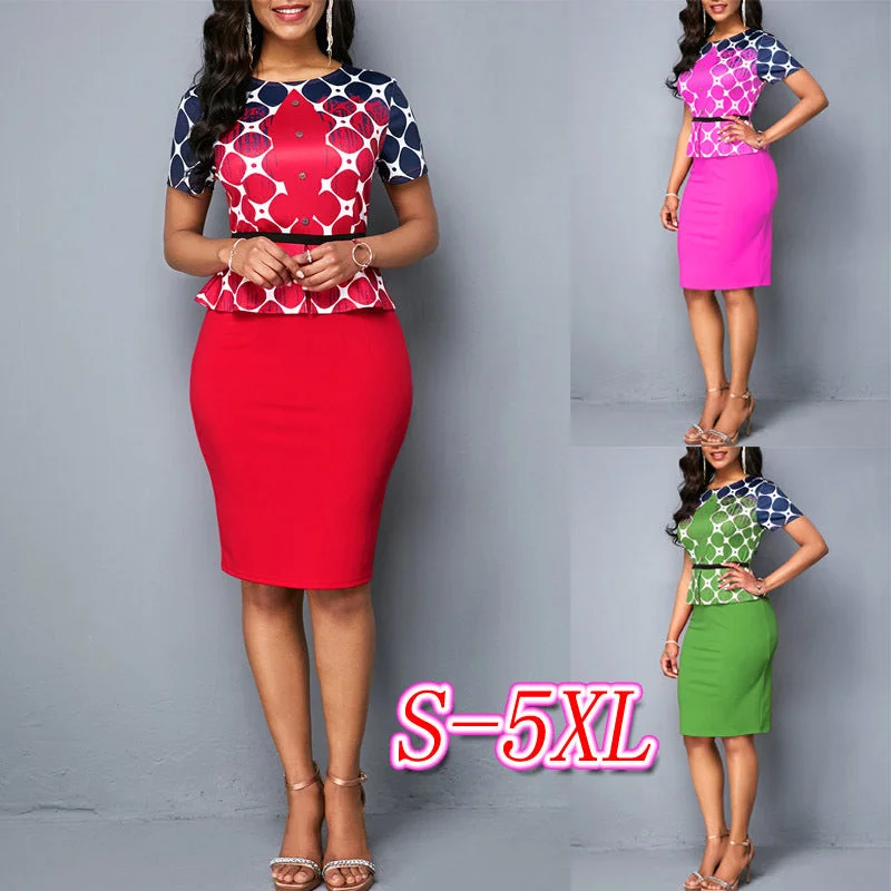 Now or Never OL Plus Size Short Sleeve Print Bodycon Dress