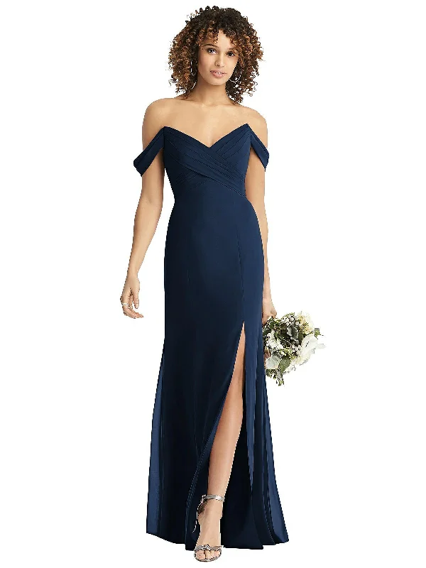 Super Sale Off-the-Shoulder Criss Cross Bodice Trumpet Gown