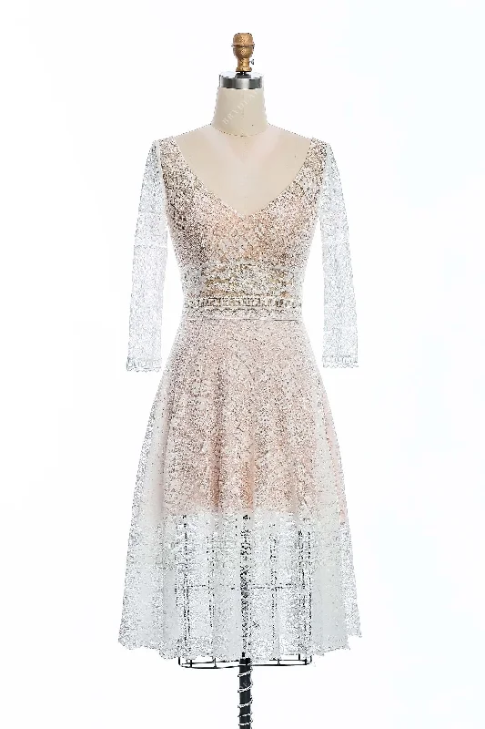 Price Break Sleeved Short Boho Lace Destination Wedding Dress