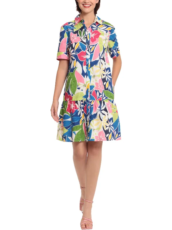 Super Sale Womens Cotton Floral Print Shirtdress