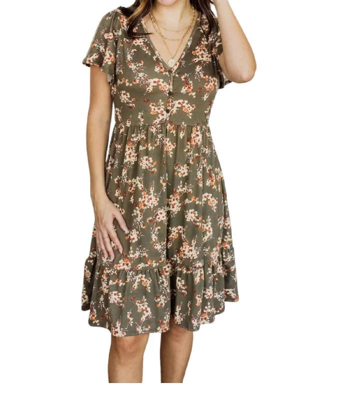 Discount Days Floral Ruffle Dress In Green