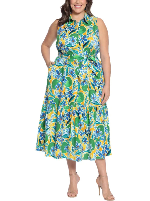 Buy More, Save More Womens Floral Print Collared Shirtdress