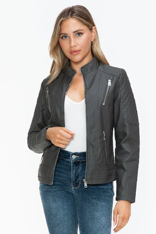 Value Deals Snobbish Faux Leather Zip Up Mock Neck Jacket