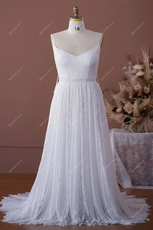 Quick Sale Plus Size Flowing Lace Chiffon Boho A-line Wedding Dress